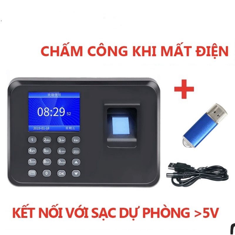 Máy Chấm Công Vân Tay Thông Minh F01 (Tiếng Việt) (Tặng USB + Cáp sạc) (Bảo Hành 12 Tháng)