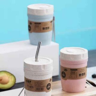 (Biboshop) Set 5 Cốc lúa mạch kèm ống hút