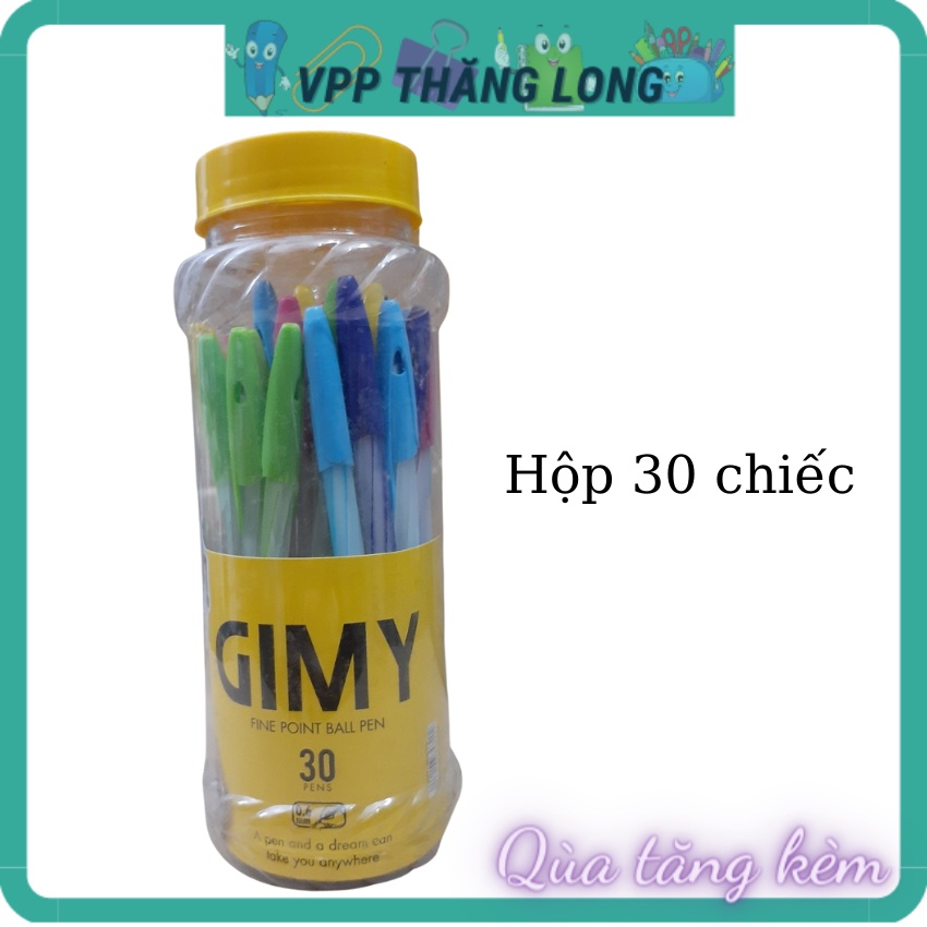 Hộp 30 bút nến ngắn, bút bi Gimy ngòi 0.7mm mực xanh