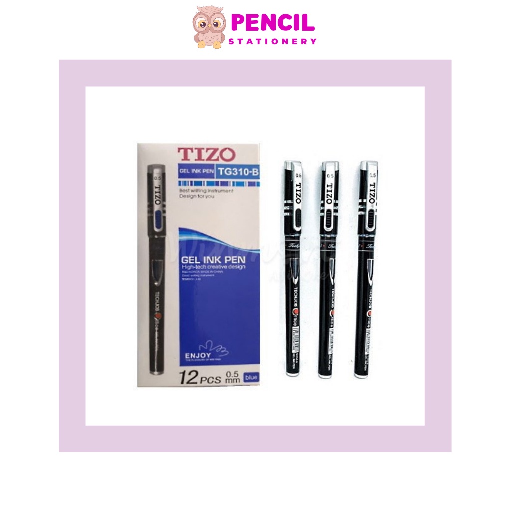 Bút Nước Mực Gel Ngòi 0.5mm TIZO Màu Xanh Đen, Bút Bi Dễ Thương Có Nắp Đậy Êm Trơn Cho Học Sinh Văn Phòng