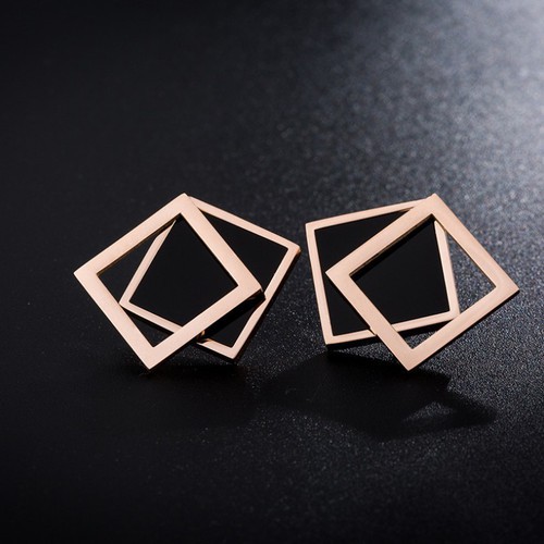 Bông Tai Vuông 2 Lớp Titan Ko Đen TT 3293