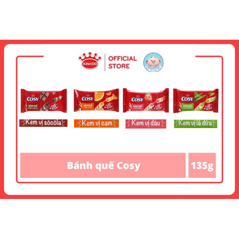 Bánh quế Kinh Đô Cosy [Dâu, Cam, Socola, Lá dứa] 135g