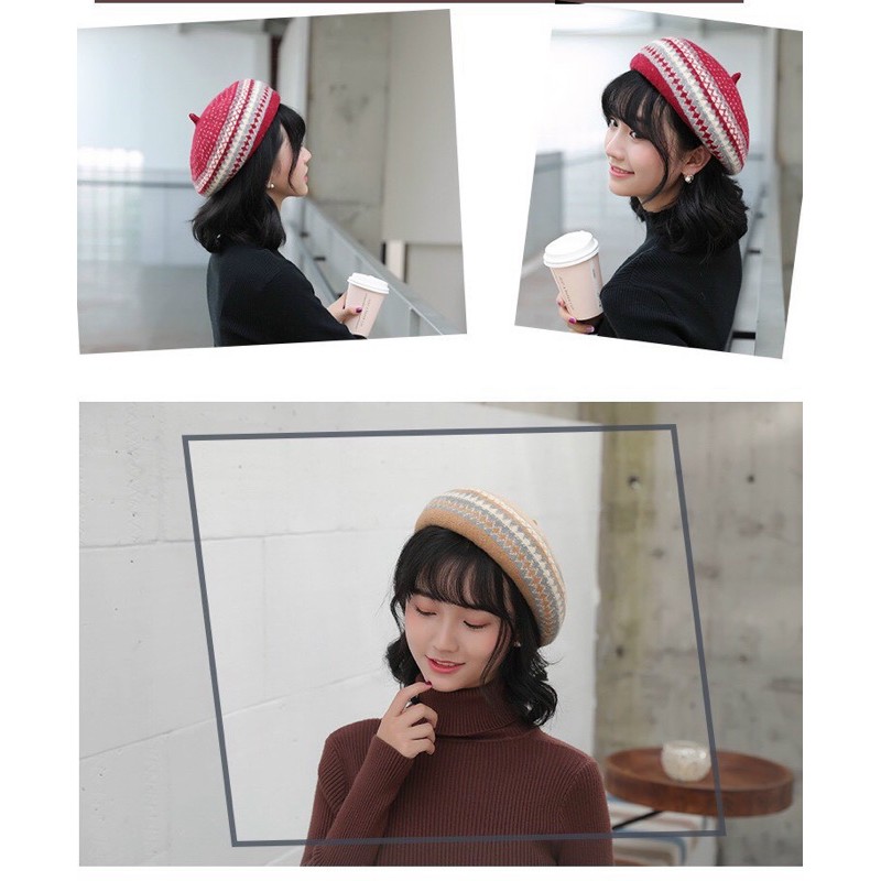 Nón Beret Len Kẻ Sọc Vuông Thời Trang Thu Đông | BigBuy360 - bigbuy360.vn