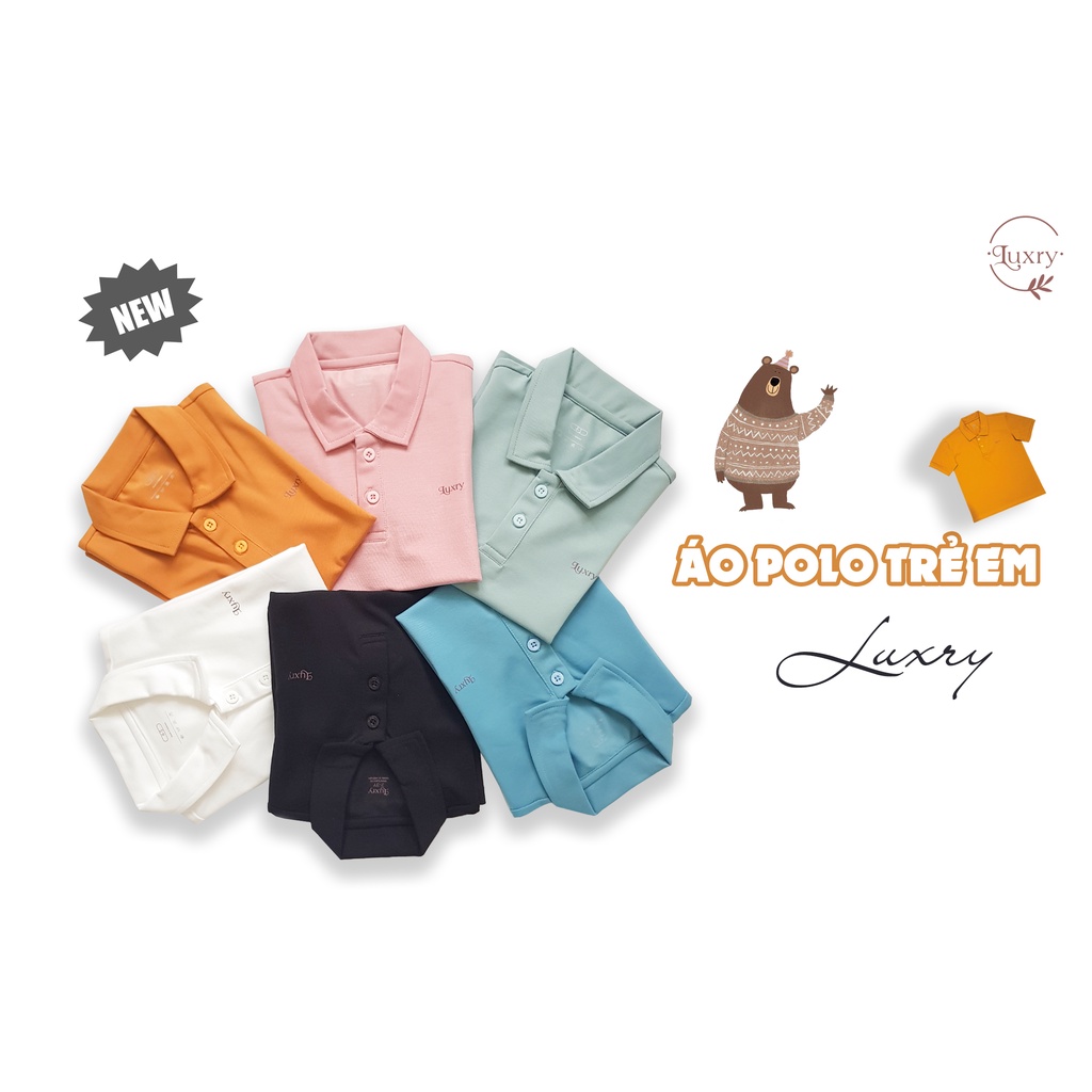 Áo polo bé trai, bé gái thương hiệu Luxry dễ thương vải sợi dệt spandex chất siêu mềm mịn co giãn từ 2 đến 11 tuổi