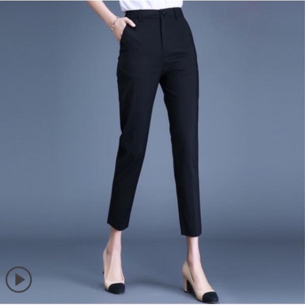 Quần baggy công sở nữ dài cạp cao có đai màu Đen - Dáng quần tây nữ đi học công sở vải dày mềm - Phối áo sơ mi đẹp