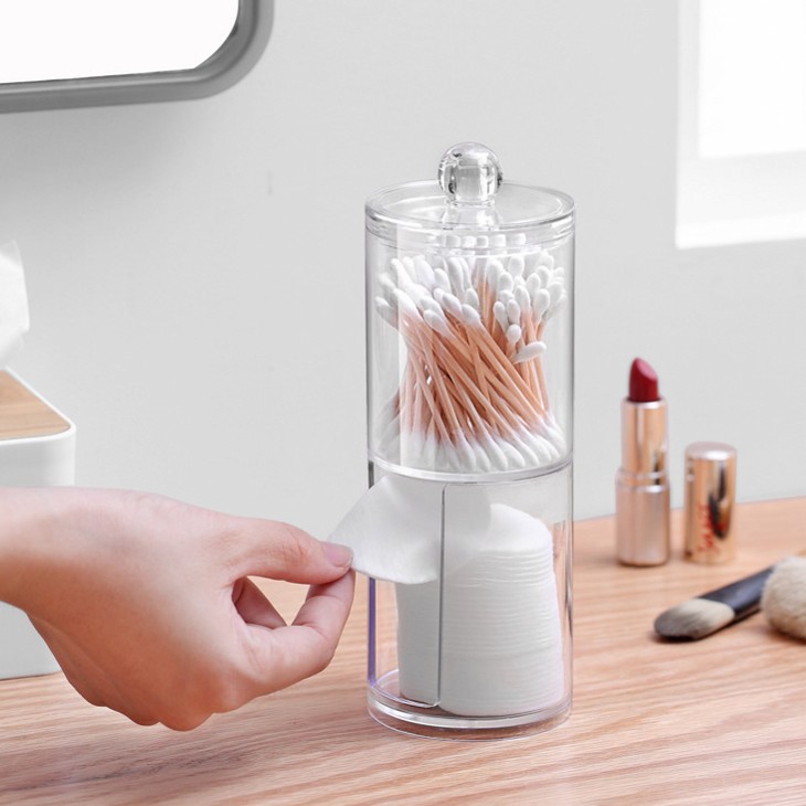 1 Pc Transparent Acrylic Cotton Swabs Stick Organizer/ Multifunctional Cosmetic Display Make Up Pads Storage Box
