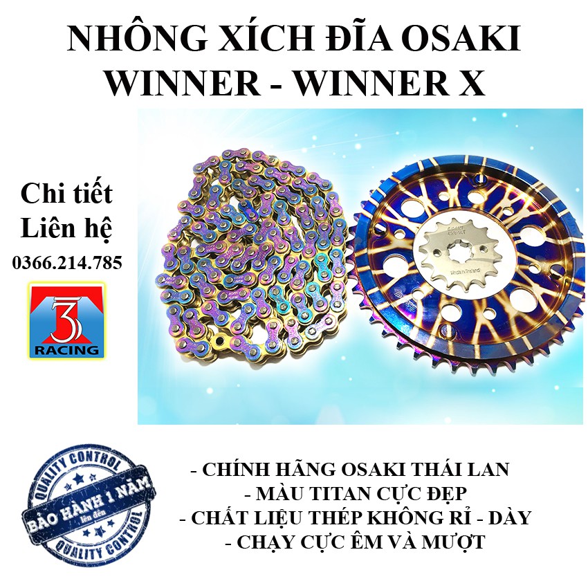 Bộ Nhông sên dĩa Nhông xích đĩa cho Winner winner X chính hãng OSAKI Thái Lan màu titan cực đẹp BH 20000 km - 3T RACING