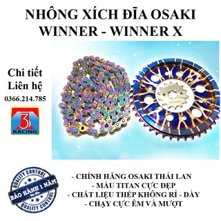 Bộ Nhông sên dĩa Nhông xích đĩa cho Winner winner X chính hãng OSAKI Thái Lan màu titan cực đẹp BH 20000 km - 3T RACING