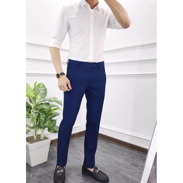 Quần âu xanh than hàng cao cấp dày dặn không co giãn không nhăn không xù.