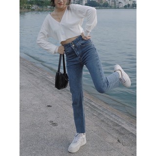 Quần Jeans ống Đứng Co Giãn 2 cúc