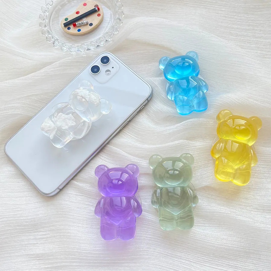 Giá Đỡ Điện Thoại Hình Gấu Pha Lê 3D Tự Dính Có Thể Thu Gọn Cho iPhone &amp; Android