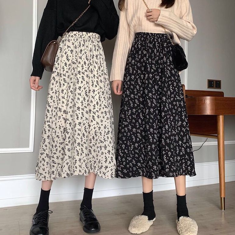 Chân Váy Chữ a Lưng Cao Họa Tiết Hoa Phong Cách Phương Tây Cho Nữ