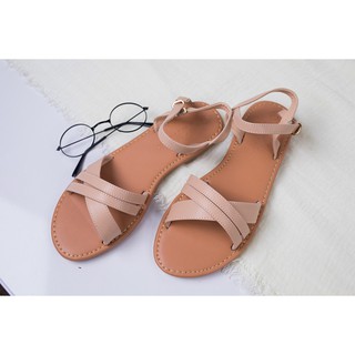 Giày sandal quai chéo 1 lớn 2 nhỏ hiệu MPH Shoes-kem