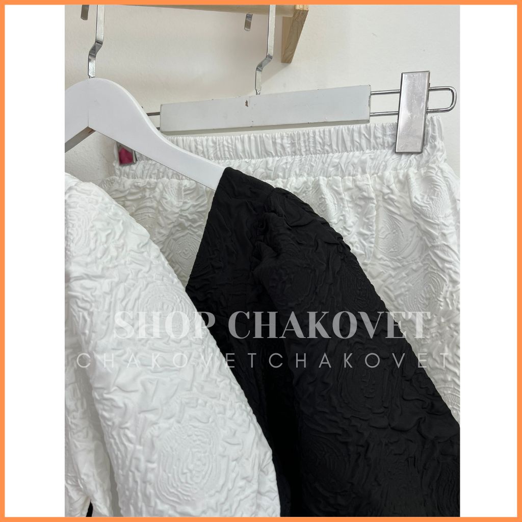 Set đồ nữ sang chảnh tiểu thư S8349 Áo babydoll dập hoa nổi kèm quần bo chun style Hàn Quốc mặc đi chơi du lịch cực xinh