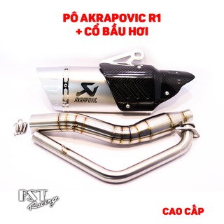 Pô Akrapovic R1 trắng  kèm cổ bầu hơi inox 304 màng lọc tổ ong