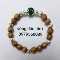 Vòng dâu tằm 9 bi bạc + đá bọc hoa