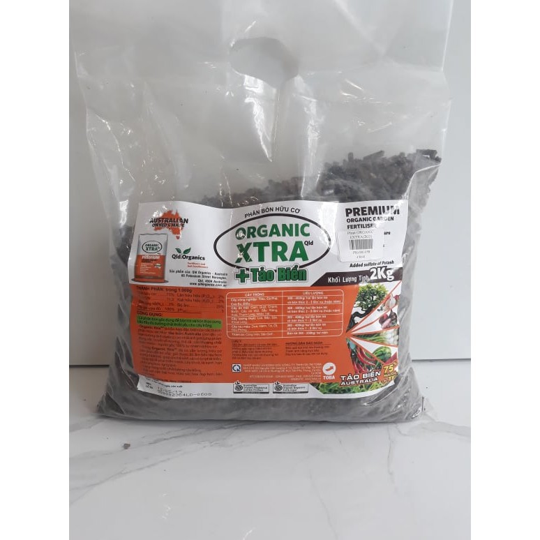 Phân hữu cơ tảo biển Úc Organic Xtra (gói 2kg) dạng viên nén giúp cây khỏe, tăng năng suất và chất lượng nông sản