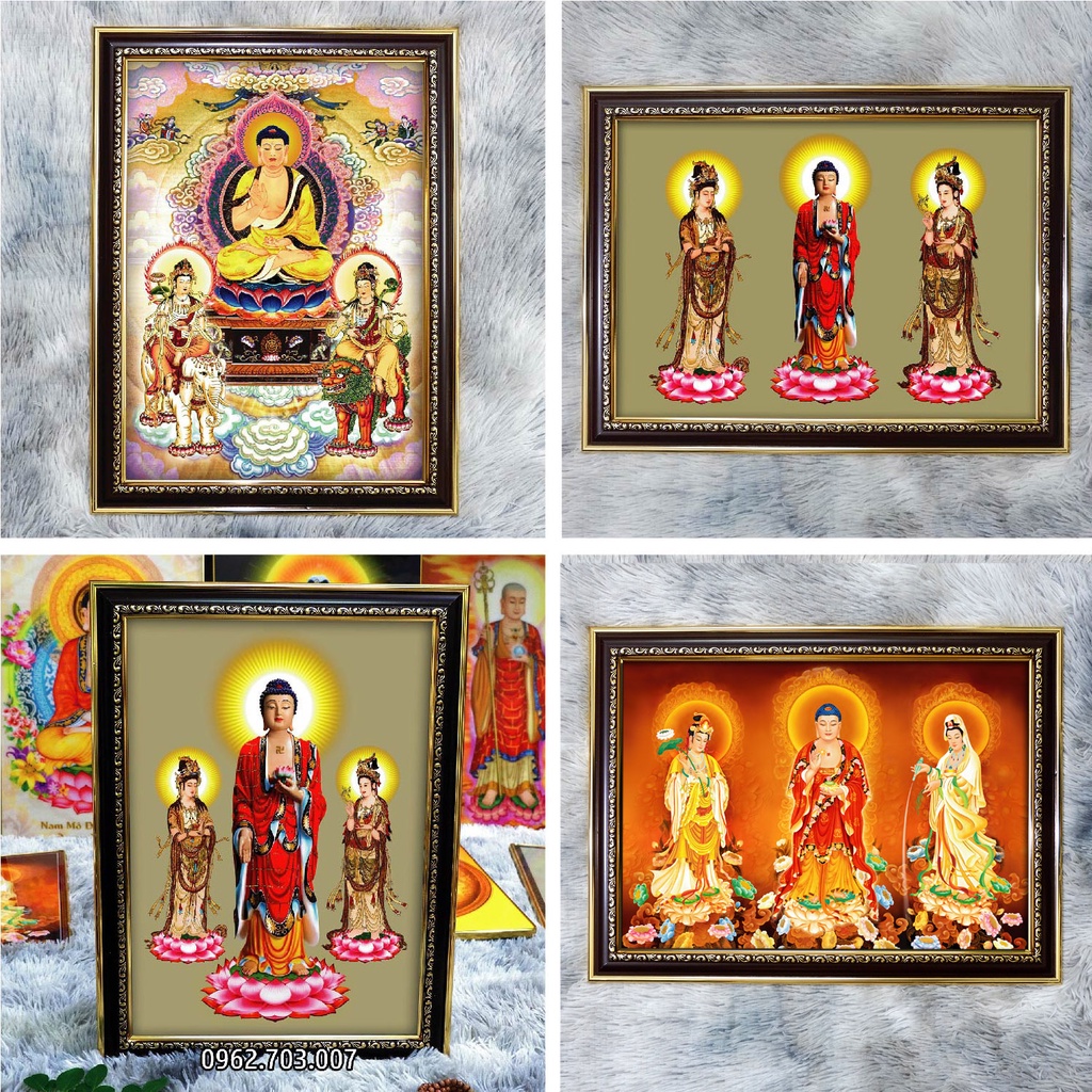 Tranh Tây Phương Tam Thánh 36x48cm bằng vải phủ bóng khung composite xịn xò