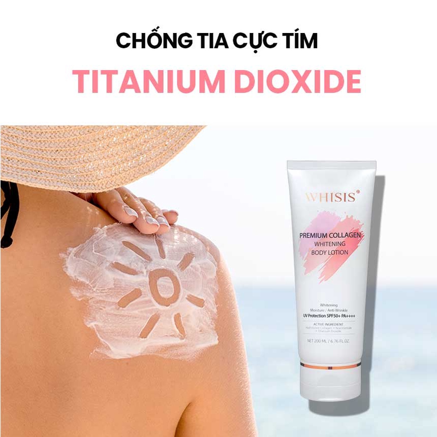 Kem Dưỡng WHISIS Trắng Da Chống Nắng Nâng Tone Hàn Quốc  Premium Collagen Whitening Body Lotion 200ml