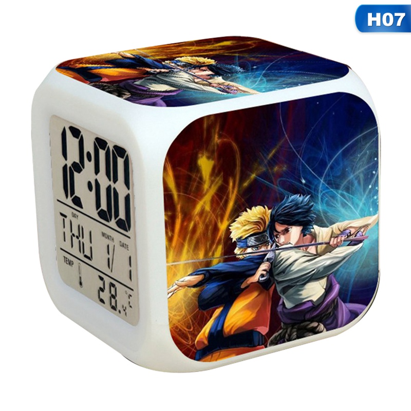 Đồng Hồ Báo Thức Điện Tử Đèn Led 7 Màu Hình Anime Naruto Sasuke