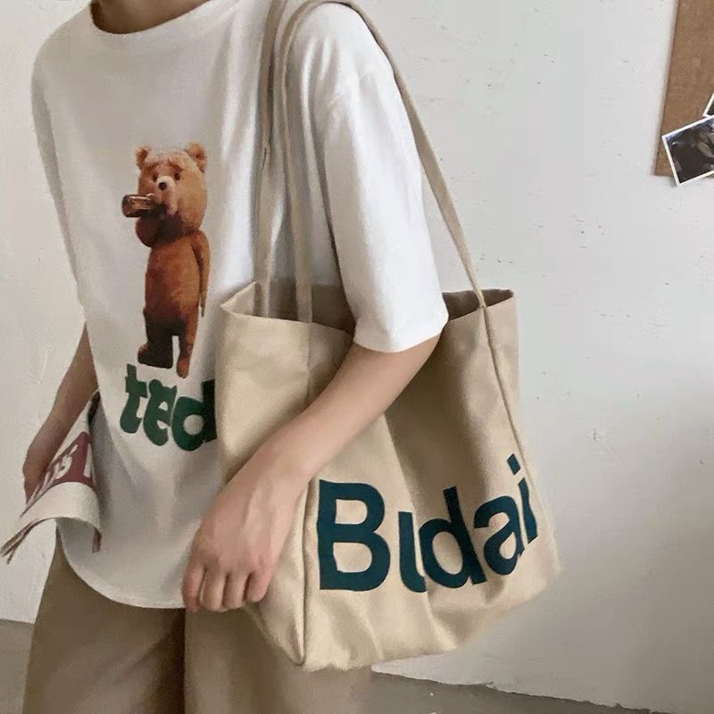 Túi Xách Canvas Cỡ Lớn In Chữ Thời Trang Cho Nữ