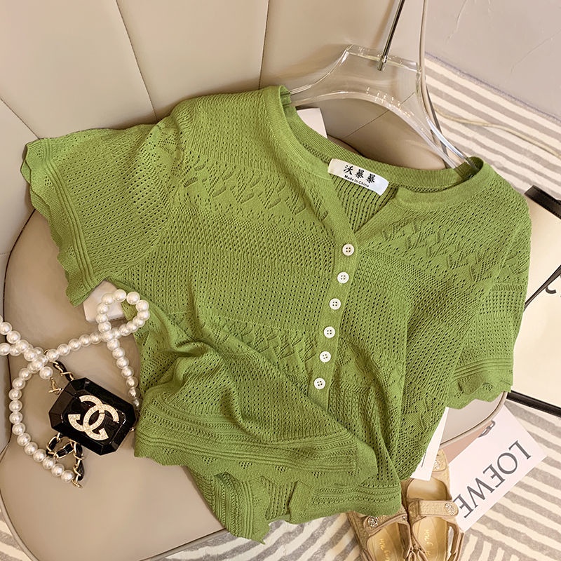 Bộ Áo cardigan Viền Gợn Sóng + Chân Váy Hoa Lưng Cao Xinh Xắn Theo Phong Cách Mới