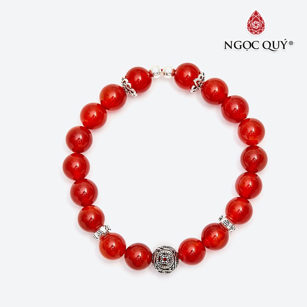 Vòng Tay Đá mã não đỏ Phối Charm Đồng Tiền Size Hạt 8mm - Ngọc Quý