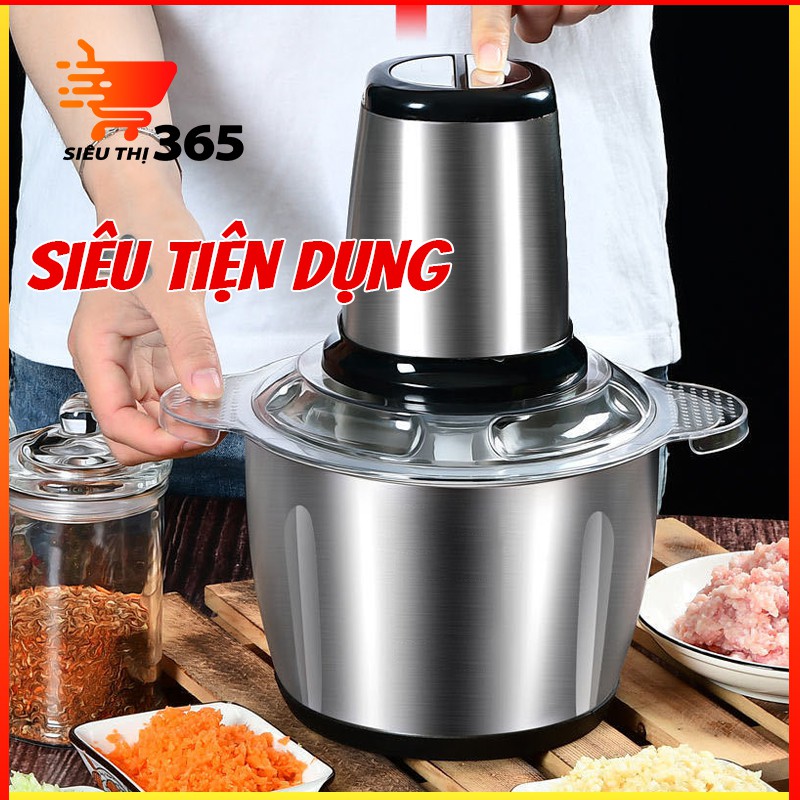 Máy xay thịt cá đa năng Cối Inox 304 4 Lưỡi Đa Năng, Công suất 400W- Xay thịt, xay tỏi ới, xay rau củ quả,loại 2121,bh12