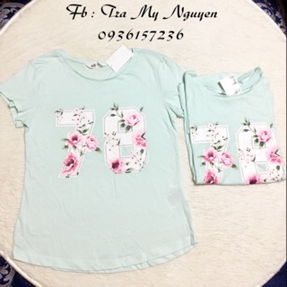 Áo thun xanh mint in chữ hoa HM auth