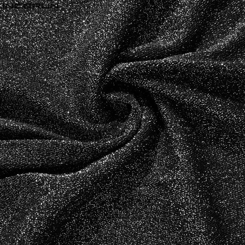 Áo kiểu INCERUN tay dài dệt kim phối lưới sáng bóng độc đáo thời trang dành cho nam