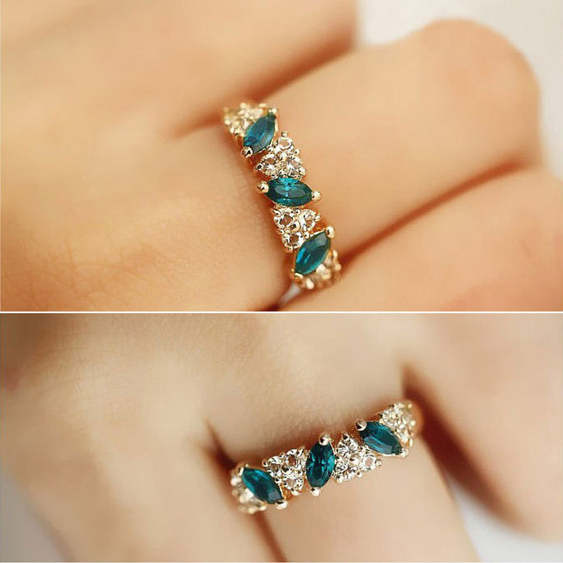 Nhẫn Hợp Kim Đính Ngọc Lục Bảo Thời Trang Hàn Quốc Cho Nữ