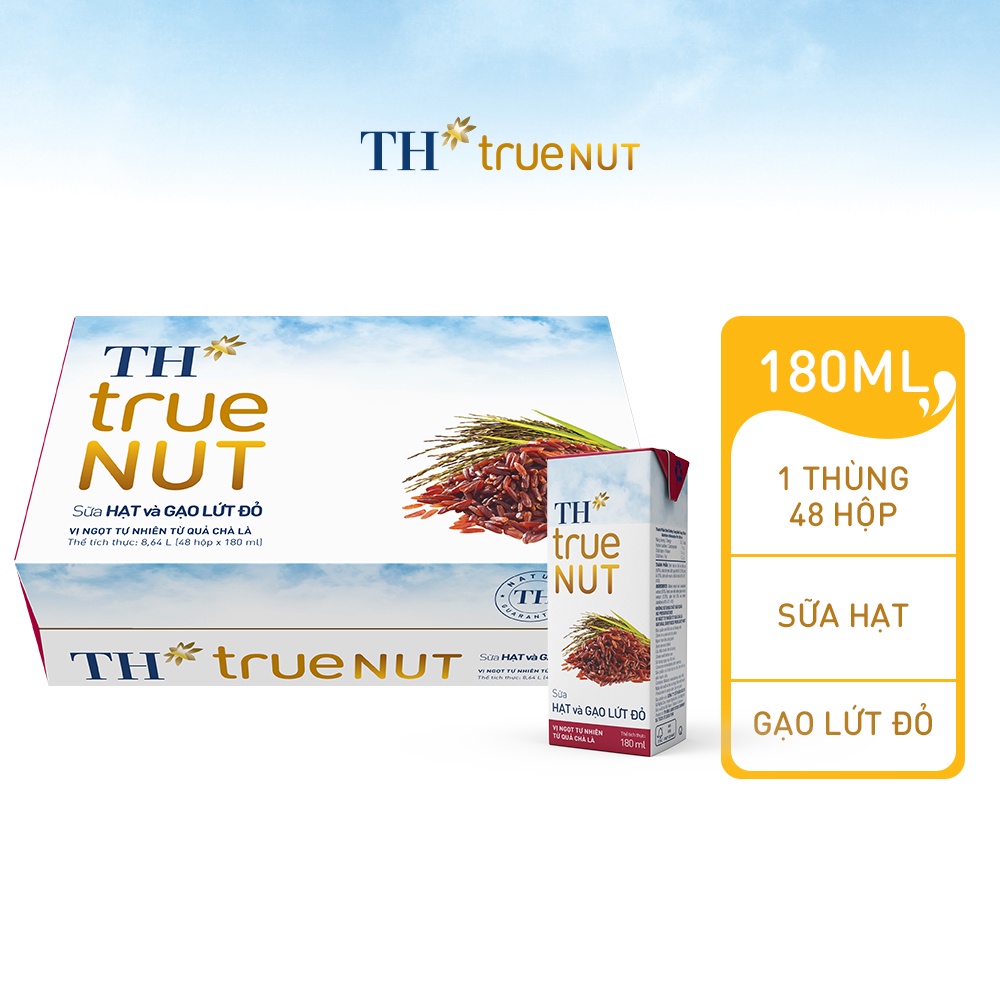 Thùng 48 hộp sữa hạt và gạo lứt đỏ TH True Nut 180ml 180ml x 48