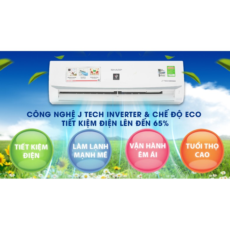 Miễn phí công lắp đặt_Điều hoà Sharp J-Tech Inverter, Có Plasmacluster ion AH-XP10WMW, AH-XP13WMW, AH-XP18WMW