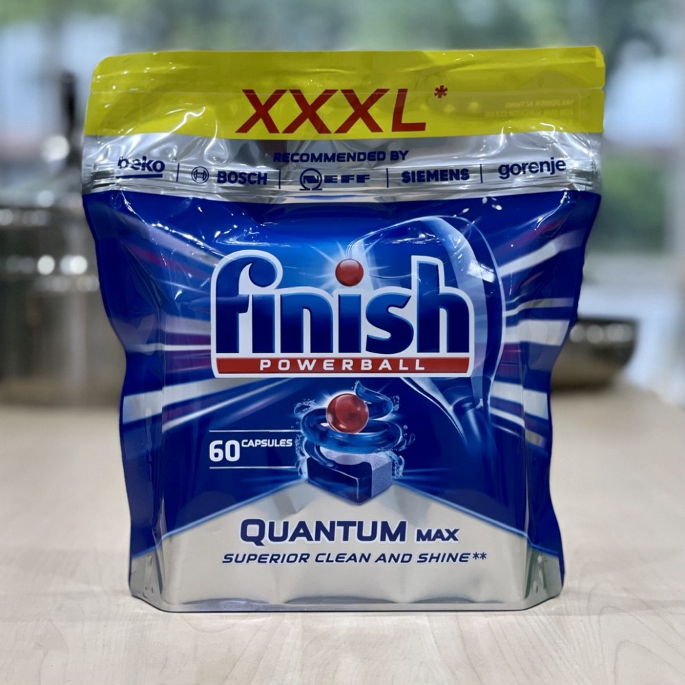 COMBO FINISH: Viên rửa bát Quantum 60 tabs + Muối rửa bát finish 1,2kg