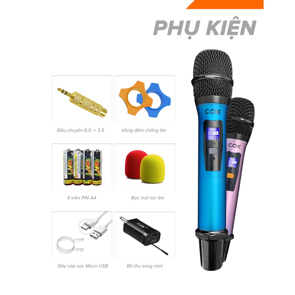 Bộ 2 Micro Karaoke Không Dây Cao Cấp COK ST-232 - Thời Lượng Pin 6h Màn Hình LED Chống Nhiễu Giảm Ồn Lọc Âm