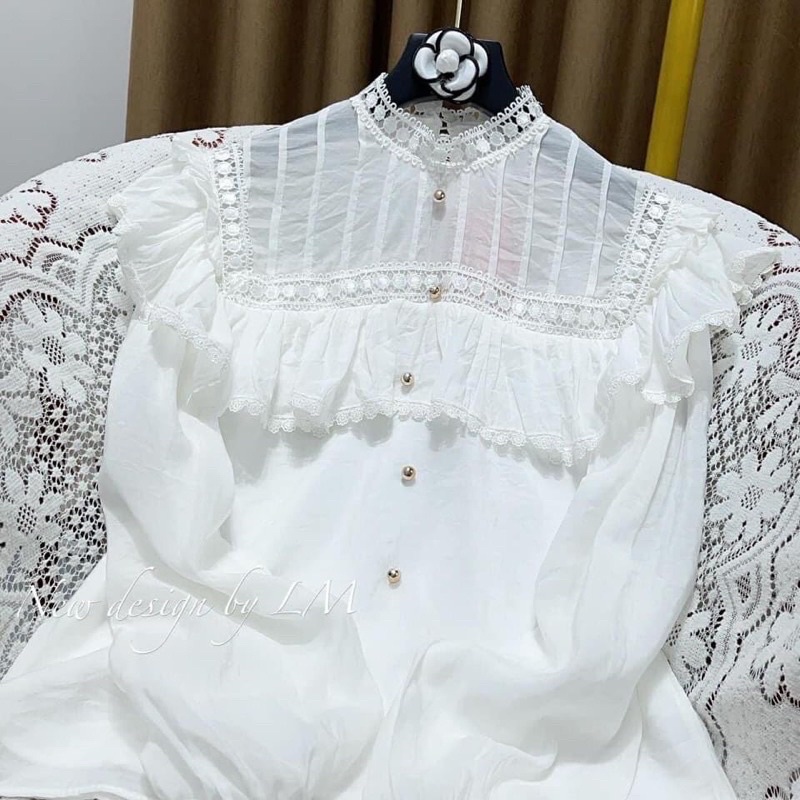 Áo sơmi tiểu thư phối viền ngọc