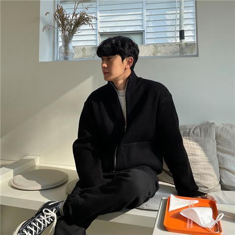 Bán Chạy!F &amp; X Áo Khoác Cardigan Sweater Dệt Kim Dày Màu Trơn Có Khóa Kéo Phong Cách Đường Phố Hàn Quốc Cho Nam