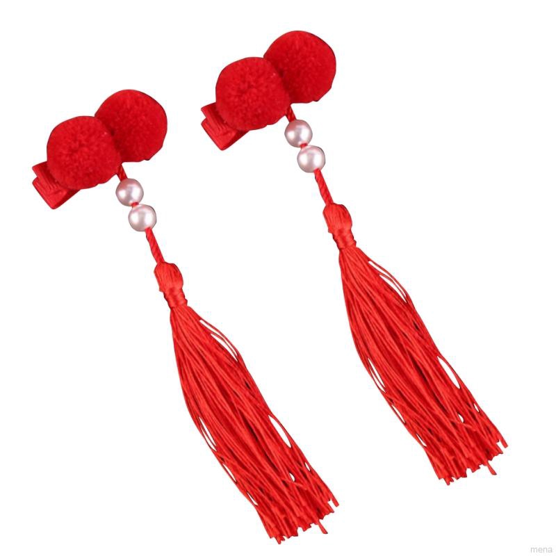 Set 2 Kẹp Tóc Tua Rua Phong Cách Trung Hoa Cho Bé Gái