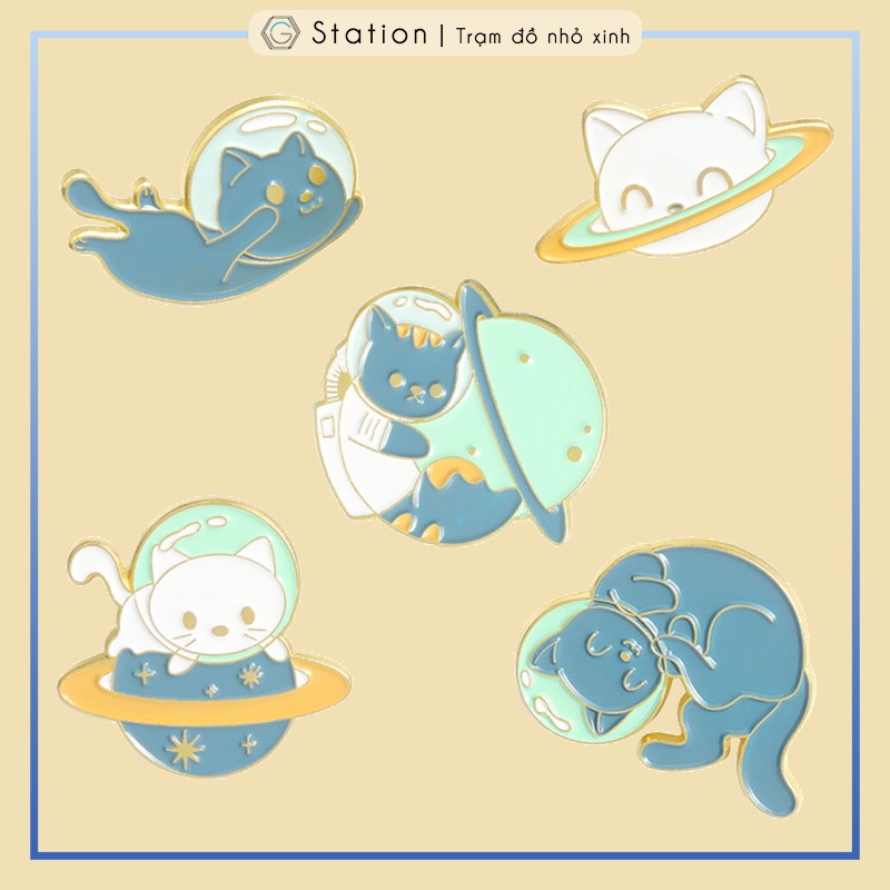 Pin cài áo mèo phi hành gia và sao thổ bản 2021 siêu xinh - GC450