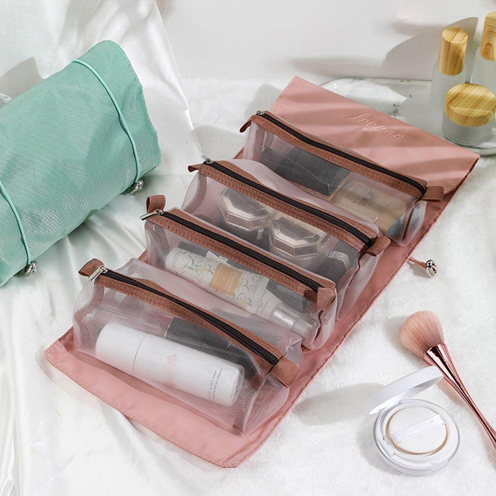 Túi xách tay dây kéo lưới xuyên thấu sức chứa lớn đựng đồ vệ sinh mỹ phẩm trang điểm 4 trong 1