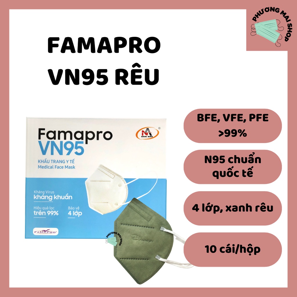 [VN95] Khẩu Trang y tế cao cấp kháng khuẩn 4 lớp Famapro VN95 - Hộp 10 cái