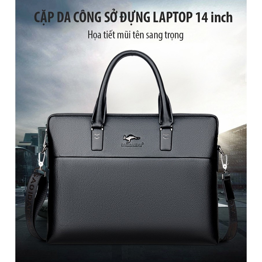 Cặp da công sở đựng Laptop 14 inch Saqidaishu họa tiết mũi tên sang trọng