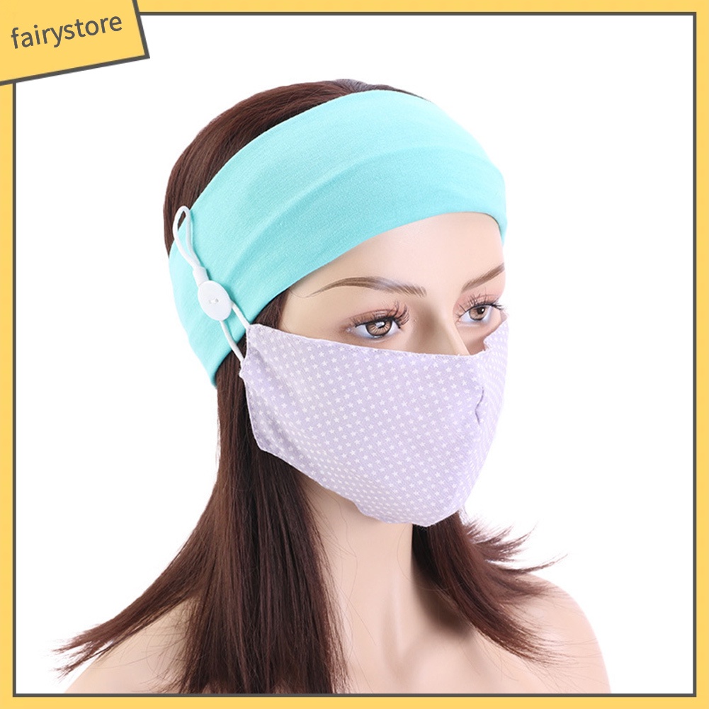 Băng Đô Cài Tóc Bản To Màu Trơn Phối Nút Cho Nữ