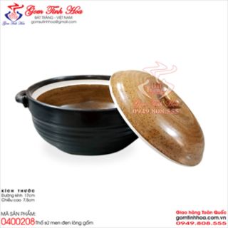 Thố sứ số 2 men đen lòng gốm