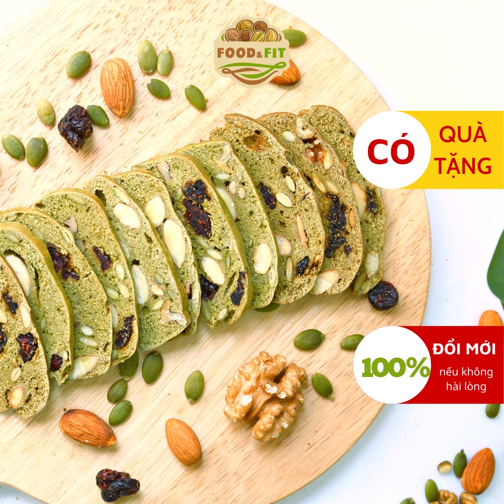 Bánh Biscotti ăn kiêng Food&Fit vị trà xanh - nguyên cám 100%