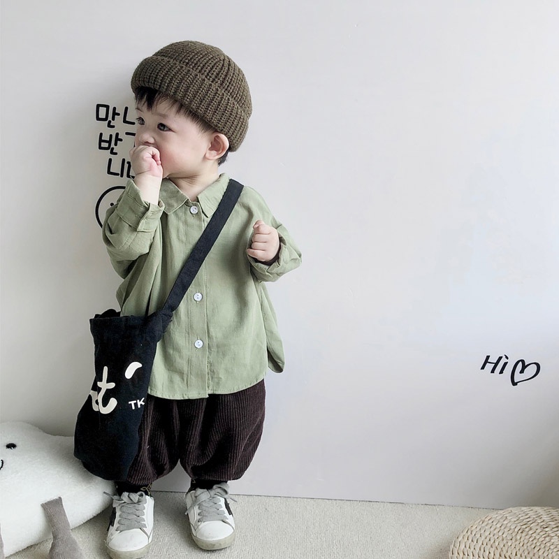 Áo sơ mi trơn basic Hàn Quốc cho bé gái bé trai size 80-120