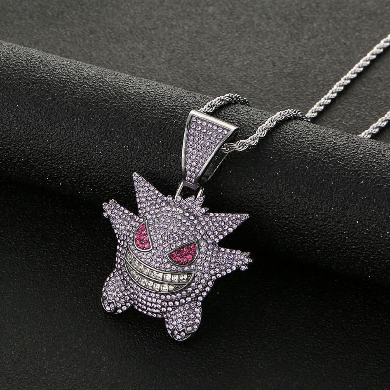 J❥ Jewelry Rock Punk Iced Out Shiny CZ Diamond Gengar Vampire Bull Pendant Necklace