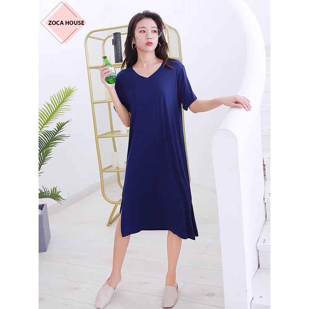 Váy suông đầm suông trơn chất thun cotton 100% co giãn 4 chiều xẻ tà dáng dài_VS01_ZOCA