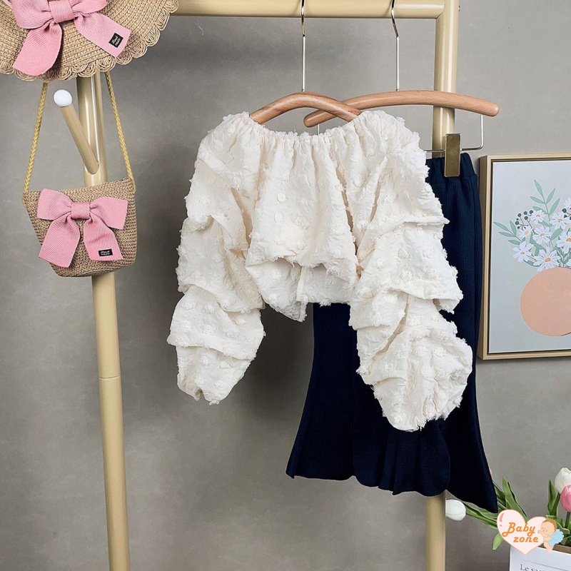 Bộ Áo Tay Dài Màu Sắc Trơn Và Quần Dài Phong Cách Hàn Quốc Cho Bé Gái