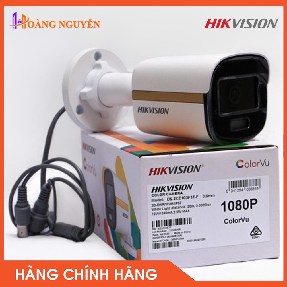 [NHÀ PHÂN PHỐI] Camera có màu ban đêm 2MP ngoài trời Hikvision DS-2CE10DF3T-F, chống ngược sáng thực 130Db